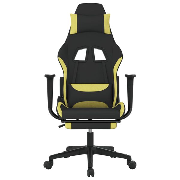 vidaXL Silla gaming con reposapiés tela verde claro y negro