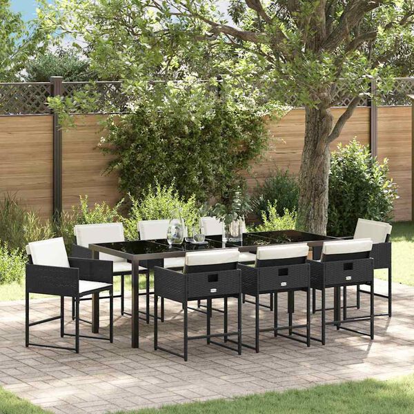 vidaXL Conjunto de Comedor de Jard&iacute;n 9 pcs Negro rat&aacute;n sint&eacute;tico