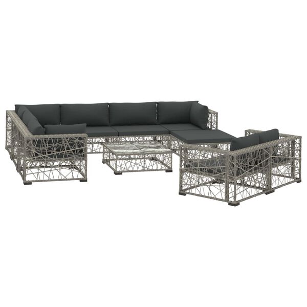 vidaXL Set de muebles de jardín 10 pzas y cojines ratán sintético gris