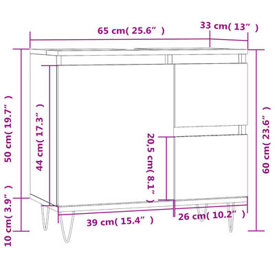 vidaXL Armario de baño madera contrachapada gris hormigón 65x33x60 cm