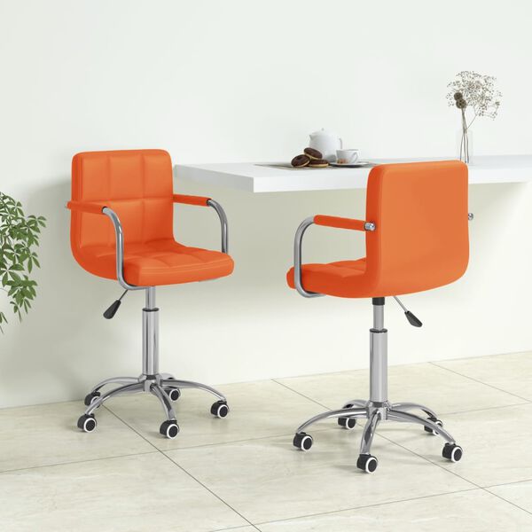 vidaXL Sillas de comedor giratorias 2 uds cuero sint&eacute;tico naranja