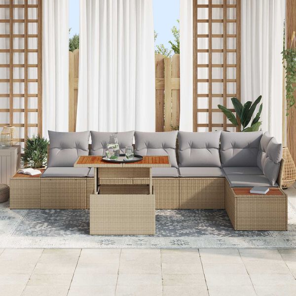 vidaXL Conjunto de sof&aacute; de jard&iacute;n 7 pcs Beige Polirat&aacute;n