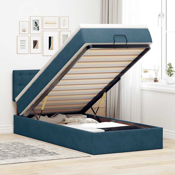 vidaXL Cama otomana con colch&oacute;n y LED terciopelo azul oscuro 80x200 cm
