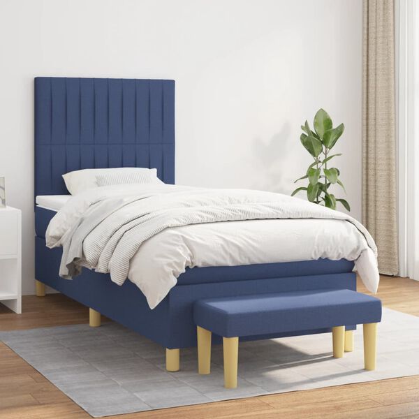 vidaXL Cama box spring con colch&oacute;n tela azul 80x200 cm