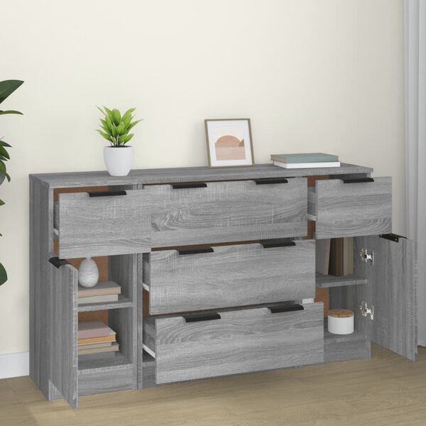 vidaXL Set de aparador 3 piezas madera contrachapada gris sonoma