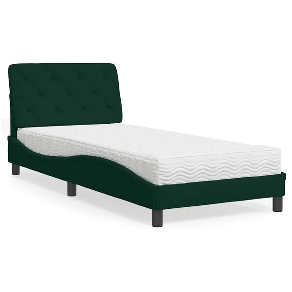 vidaXL Cama con colch&oacute;n terciopelo verde oscuro 90x190 cm