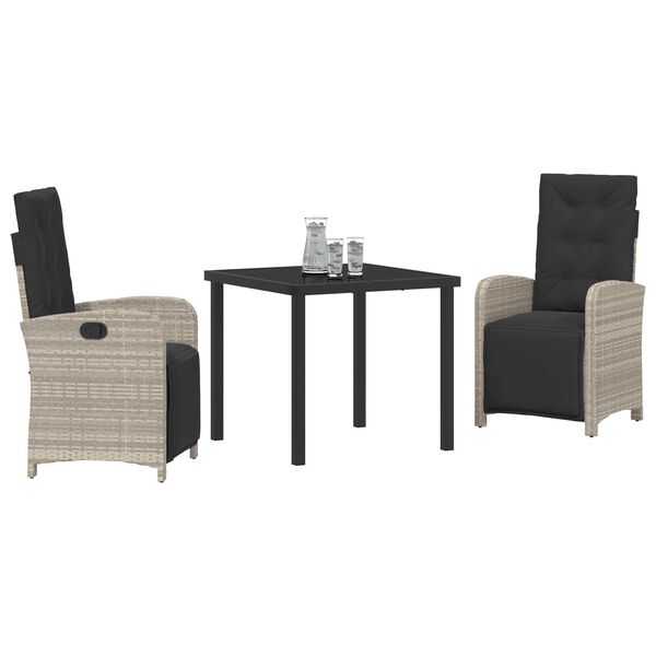 vidaXL Conjunto de Comedor de Jard&iacute;n 3 pcs Gris Claro rat&aacute;n sint&eacute;tico