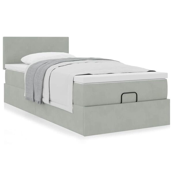 vidaXL Estructura cama otomana colch&oacute;n terciopelo gris claro 90x190cm