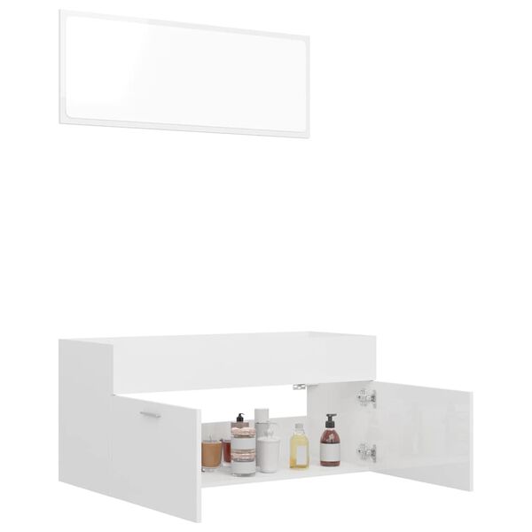 vidaXL Set muebles de ba&ntilde;o 2 piezas madera contrachapada blanco brillo
