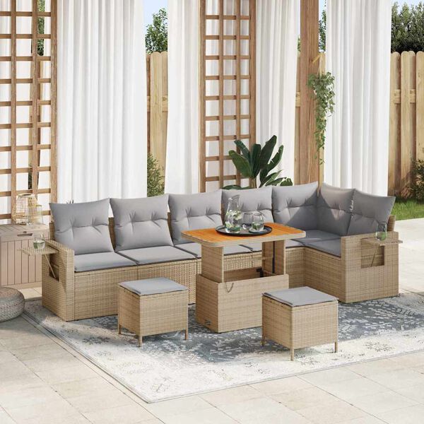 vidaXL Conjunto de sofás de jardín con cojín 11 pcs Beige y Gris Claro
