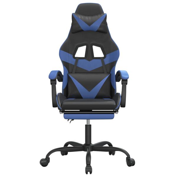 vidaXL Silla gaming con reposapi&eacute;s cuero sint&eacute;tico negro azul