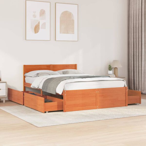 vidaXL Estructura de cama sin colch&oacute;n madera maciza marr&oacute;n 135x190 cm