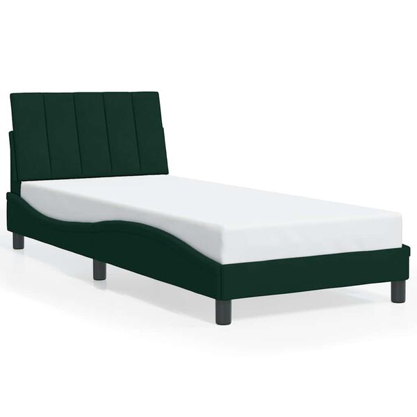 vidaXL Estructura de cama sin colch&oacute;n Hanko terciopelo verde oscuro 90x190cm