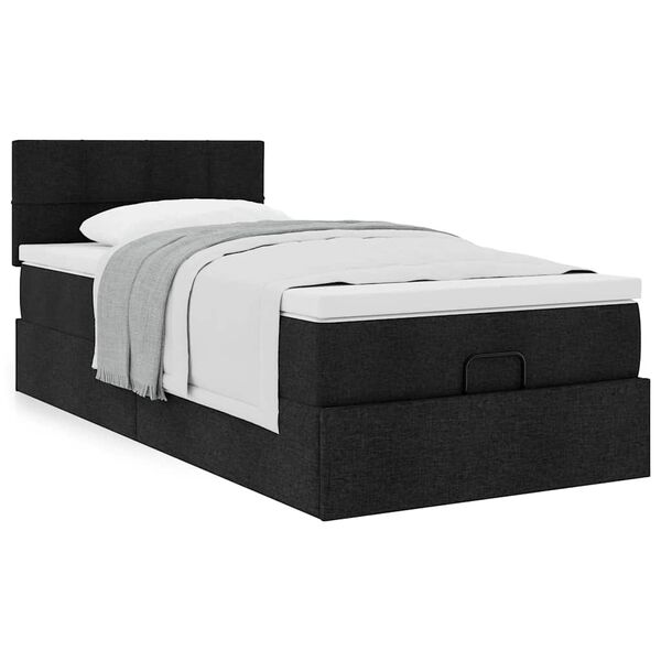 vidaXL Cama otomana con colch&oacute;n tela negra 100x200 cm