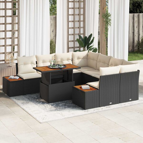 vidaXL Conjunto de Comedor de Jard&iacute;n con coj&iacute;n 9 pcs Negro y Beige