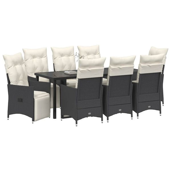 vidaXL Conjunto de Comedor de Jard&iacute;n con coj&iacute;n 9 pcs Negro Polirat&aacute;n