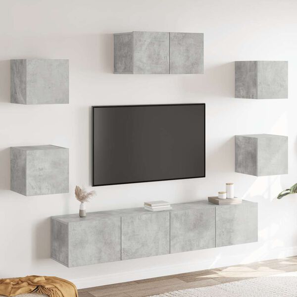 vidaXL Juego de mueble TV 7 piezas madera contrachapada gris hormig&oacute;n