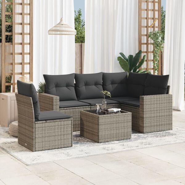 vidaXL Set de muebles de jardín 6 pzas y cojines ratán sintético gris