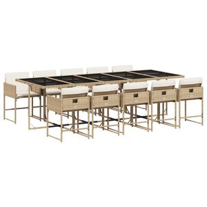 vidaXL Set comedor de jard&iacute;n 11 pzas con cojines rat&aacute;n sint&eacute;tico beige