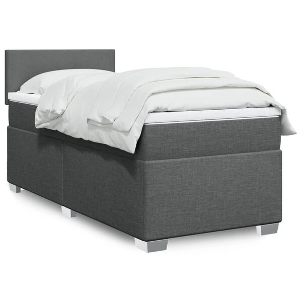 vidaXL Cama box spring con colch&oacute;n tela gris oscuro 80x200 cm