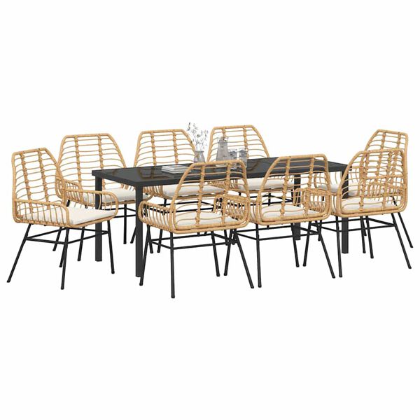 vidaXL Conjunto de Comedor de Jardín 9 pcs Marrón ratán sintético