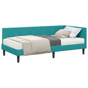 vidaXL Estructura de Cama Esquina con Colch&oacute;n 2 pcs Tuquesa Terciopelo