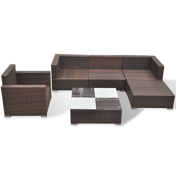 vidaXL Set muebles de jard&iacute;n 6 piezas y cojines rat&aacute;n sint&eacute;tico marr&oacute;n