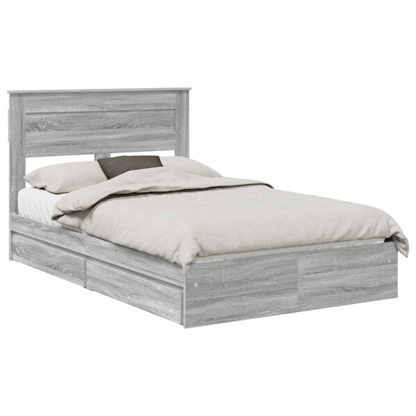 vidaXL Cama con almacenamiento con cabecera Gris Sonoma 135 x 190 cm