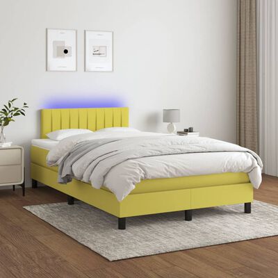vidaXL Cama box spring con colchón y LED tela verde 120x200 cm
