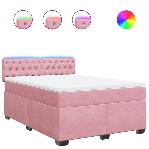 vidaXL Cama box spring con colch&oacute;n terciopelo rosa 140x190 cm