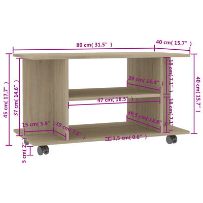vidaXL Mueble de TV ruedas madera ingeniería roble Sonoma 80x40x45 cm