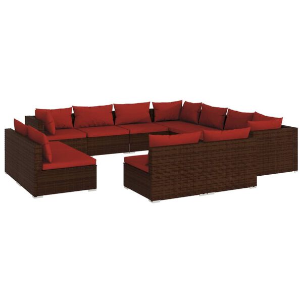 vidaXL Set de muebles de jard&iacute;n 11 pzas cojines rat&aacute;n sint&eacute;tico marr&oacute;n