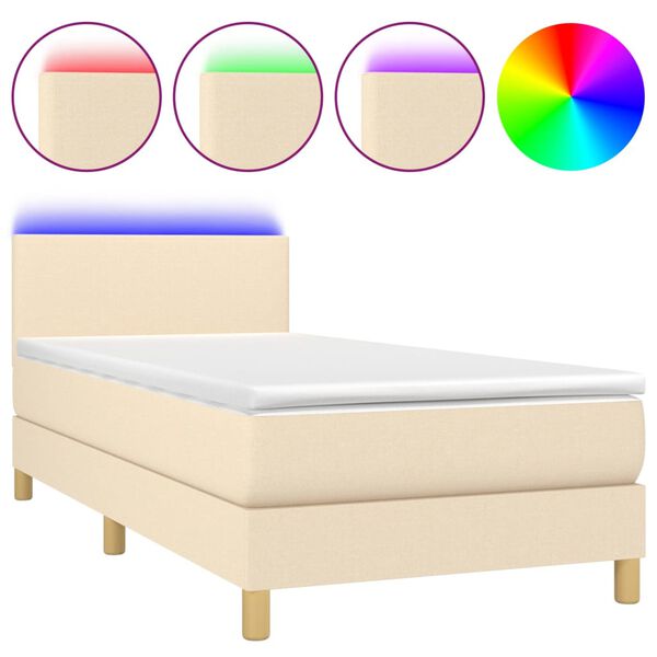 vidaXL Cama box spring colch&oacute;n y luces LED tela crema 80x200 cm