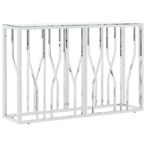 vidaXL Mesa consola acero inoxidable y vidrio plateado 110x30x70 cm