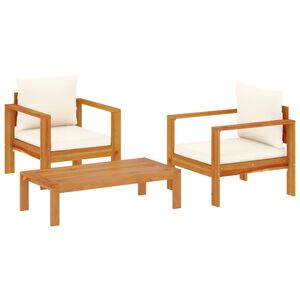 vidaXL Set de sof&aacute;s de jard&iacute;n con cojines 3 pzas madera maciza acacia
