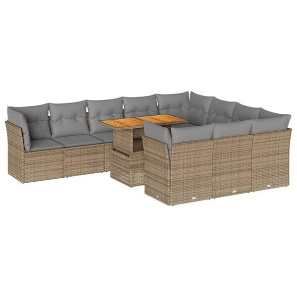 vidaXL Set de sof&aacute;s de jard&iacute;n 11pzas con cojines rat&aacute;n sint&eacute;tico beige