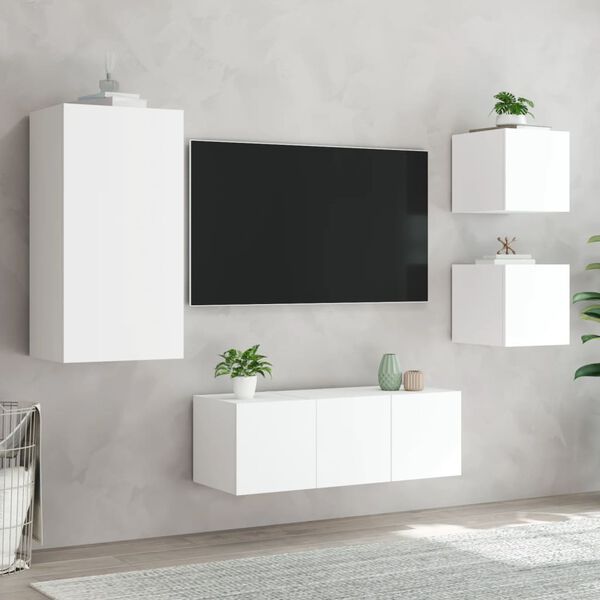 vidaXL Muebles de TV de pared con LED 5 pzas madera ingeniería blanco