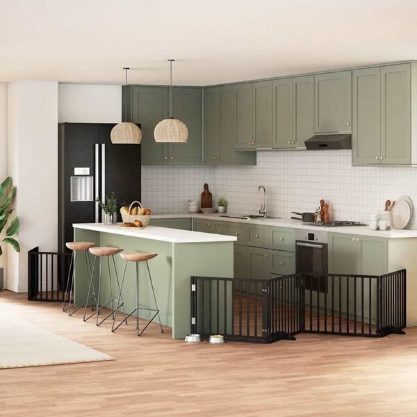 vidaXL Puerta de perros plegable 10 paneles madera &aacute;lamo negra 800 cm