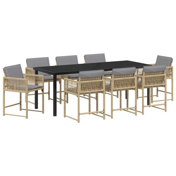 vidaXL Conjunto de Comedor de Jard&iacute;n 9 pcs Beige rat&aacute;n sint&eacute;tico