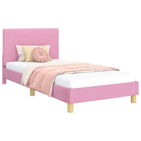 vidaXL Cama para ni&ntilde;os con cabecero con cabecera Rosa 90 x 200 cm tela
