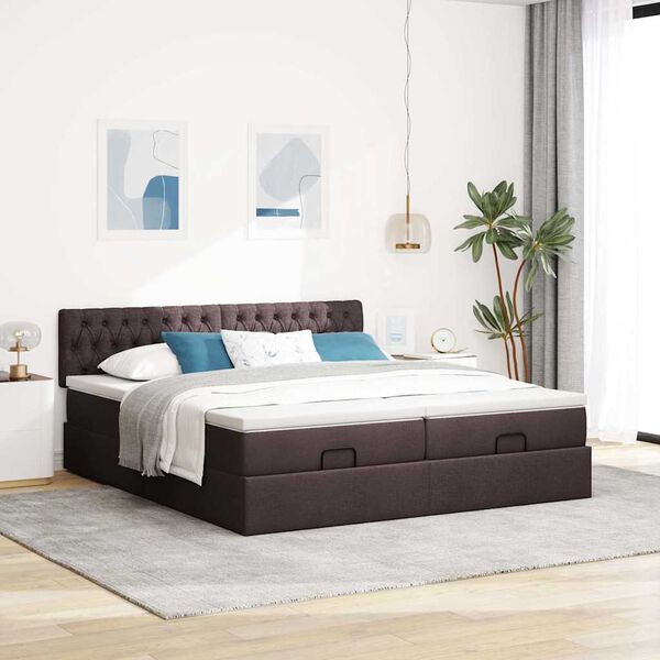 vidaXL Estructura cama otomana colchones tela marr&oacute;n oscuro 200x200cm