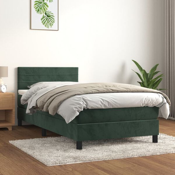 vidaXL Cama box spring con colch&oacute;n terciopelo verde oscuro 80x200 cm