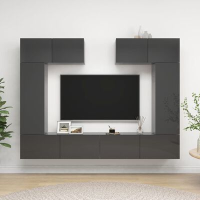vidaXL Juego de mueble para TV de 6 piezas aglomerado gris brillante