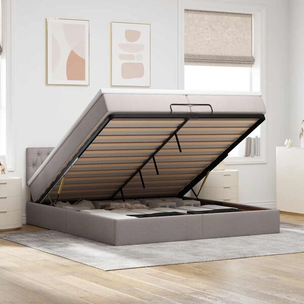vidaXL Estructura de cama otomana con colch&oacute;n tela gris topo 200x200cm