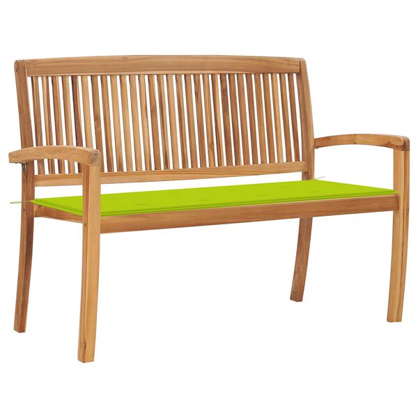 vidaXL Banco de jard&iacute;n apilable y coj&iacute;n madera maciza de teca 128,5 cm