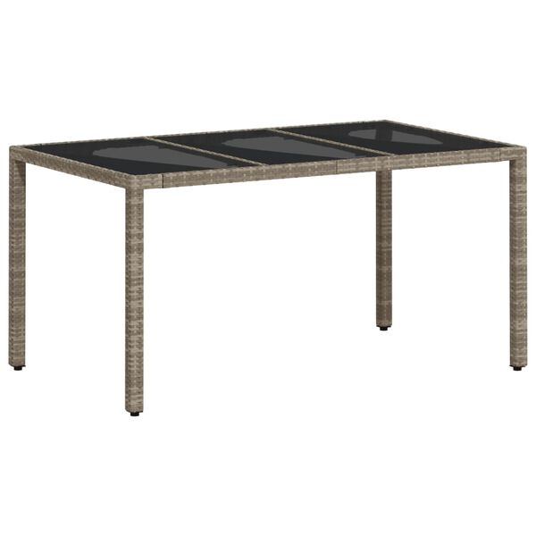 vidaXL Mesa de jardín superficie de vidrio ratán PE gris 150x90x75 cm