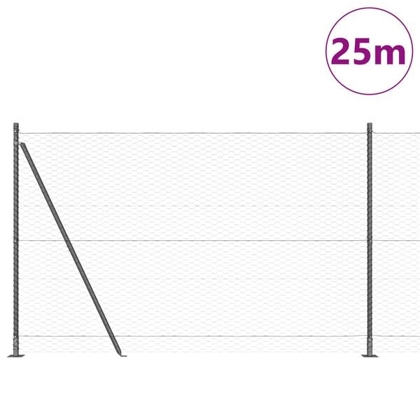 vidaXL Poste de Valla Gris 25 x 1,4 m (malla de 36 mm) Acero y PVC