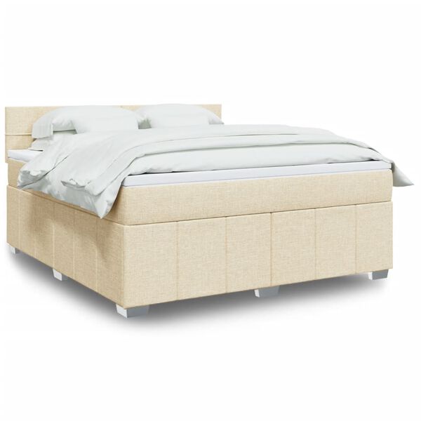 vidaXL Cama box spring con colch&oacute;n tela color crema 180x200 cm