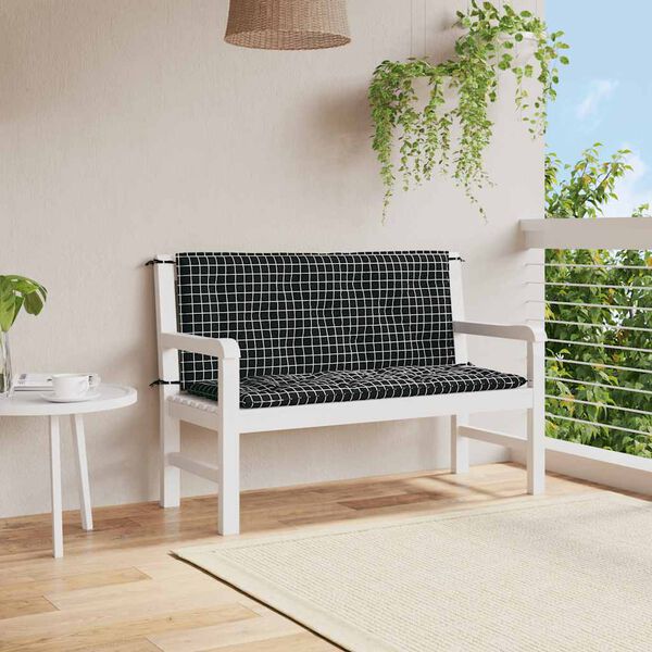 vidaXL Cojines para banco jard&iacute;n 2 uds tela a cuadros negro 120x50x7cm