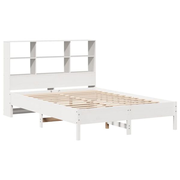 vidaXL Cama con estanter&iacute;a sin colch&oacute;n madera maciza blanca 120x190 cm